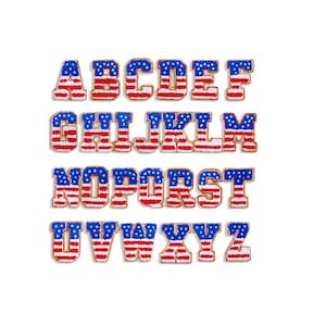 USA Flagge Brief Patch, Brief Chenille Patch, Glitter Flagge Brief Gestickter Aufnäher, Glitter Letters Patch, Aufnäher zum Aufbügeln