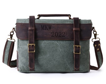 Personalized Canvas Leather Messenger Bag: Men's Laptop Satchel