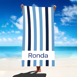 Custom Striped Name Beach Towel, Personalized Beach Towel Personalized Name Bath Towel Custom Beach Towel Outside Birthday Vacation Gift
