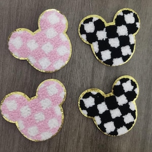 Xadrez rosa Mickey, xadrez preto e branco Mickey Disney Adesivo e Ferro em Patches Seleção Patch Chenille Presente DIY