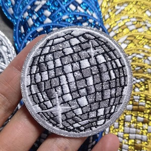 Patch bordado bola de discoteca - patch de mochila - patch de bolsa mensageiro - bordado - patch de bola de discoteca glitter