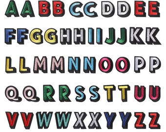 Embroidered Alphabet Iron-On Patch: Multi-Colored Shadow Letters (1.57 inch)