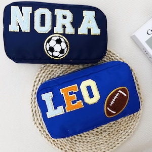 Bolsa de nailon grande personalizada, bolsa de maquillaje con parche de chenilla personalizado, neceser para niño, neceser de viaje, neceser, bolsa de regalo