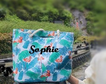 Personalized Flamingo Beach Tote Bag – Tropical Bridal Party Gift