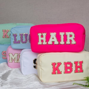Personalized Chenille Patch Nylon Makeup Bag: Custom Toiletry Pouch