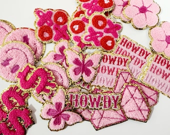 Pink Iron On Patch: XOXO, Smile, Butterfly, Diamond, Trucker Cap Patch