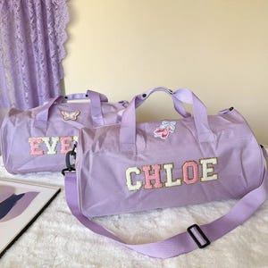 Personalized Water Proof Duffle Dance Bag,Sewn Sport Travel Bag for Kids with Chenille Letter,Custom Overnight Bag Christmas Gift for Kids