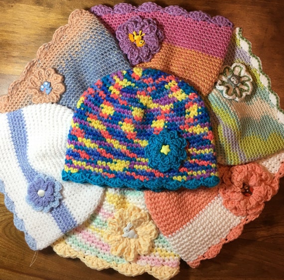 Hand made crochet hat w/ Floral Accent Amazon.com: Handmade Crochet Beanie Hat with Chiffon Flower  main image 4