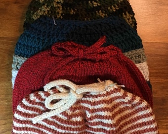 Knit and Crocheted Ponytail Caps
