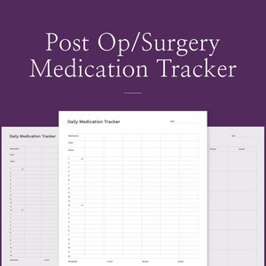 Post Op Medicine Tracker | Daily Medication Diary | Post Surgery Care