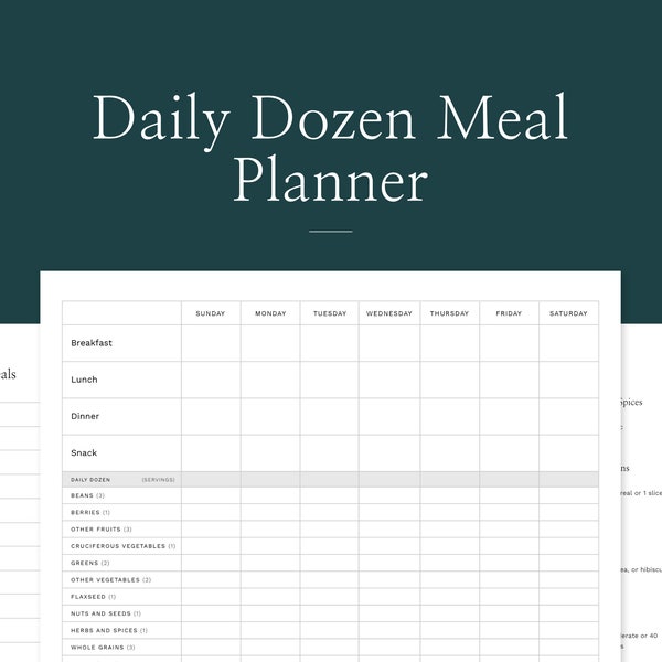 Daily Dozen Meal Planner | Plant Based Meal Planner | How Not to Die Meal Planner