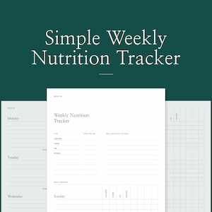 May include: A printable weekly nutrition tracker with sections for calories, carbs, fat, and protein. The tracker includes a daily tracker for each day of the week, with space for recording meals and snacks.