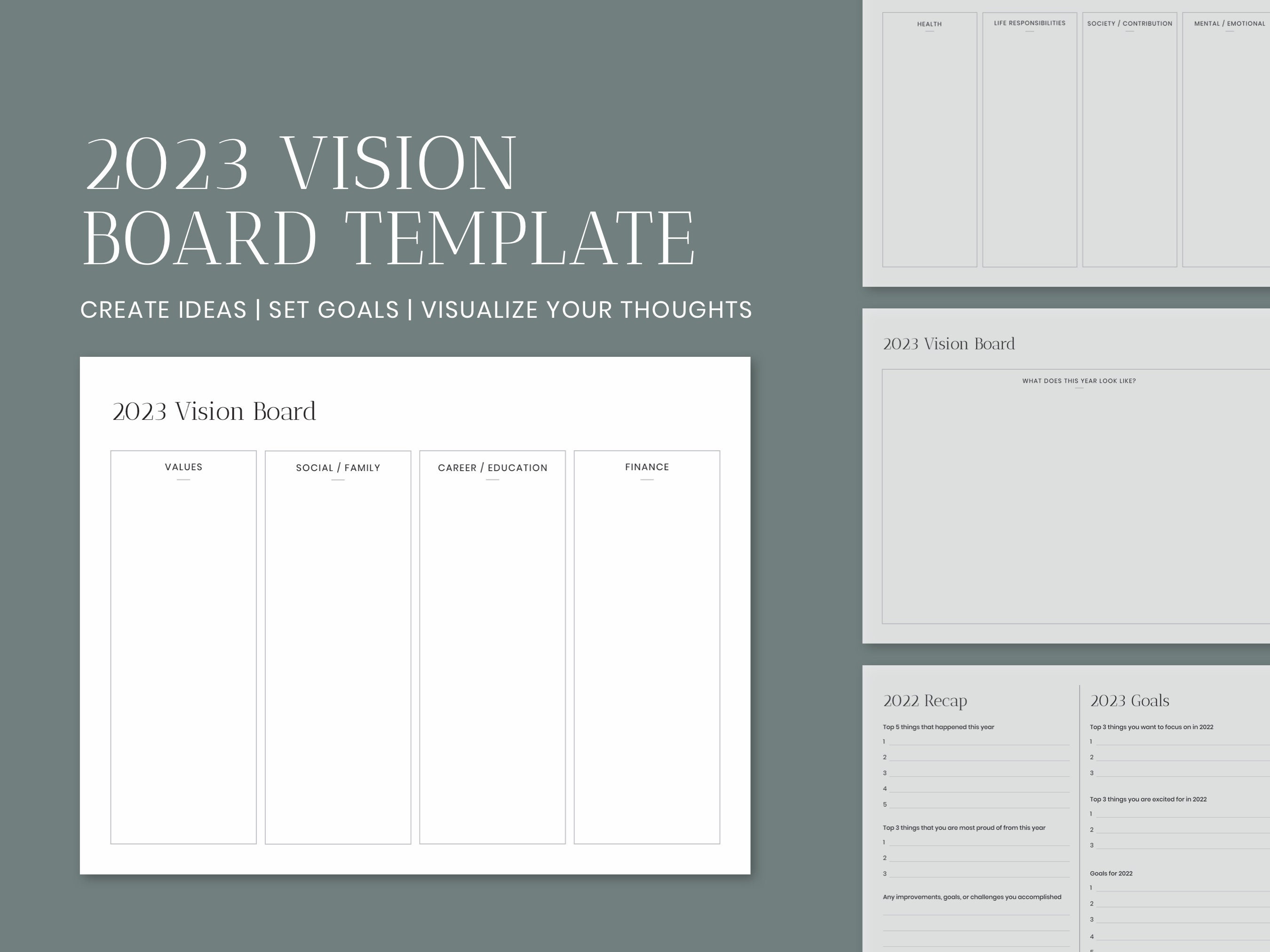 23 Vision Board Template 23 Goal Setting Etsy