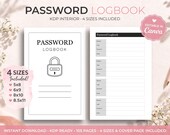KDP Password Logbook Interiors Template, Canva Editable, 4 Trim Sizes, Cover Pages Included, Upload Ready PDF, Low Content Book Template