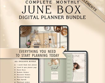 June Digital Planner Bundle | 600 Watercolour Stickers, Word Art & Clip Art for GoodNotes | Slow Summer Morning Theme