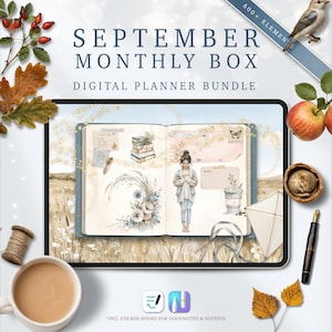 September Digital GoodNotes Planner Bundle, Autumn Planner Kit, Watercolour Clip Art, Fall Sticker Book, Digital Journal Stickers