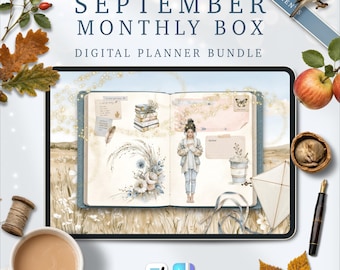 September Digital GoodNotes Planner Bundle, Autumn Planner Kit, Watercolour Clip Art, Fall Sticker Book, Digital Journal Stickers