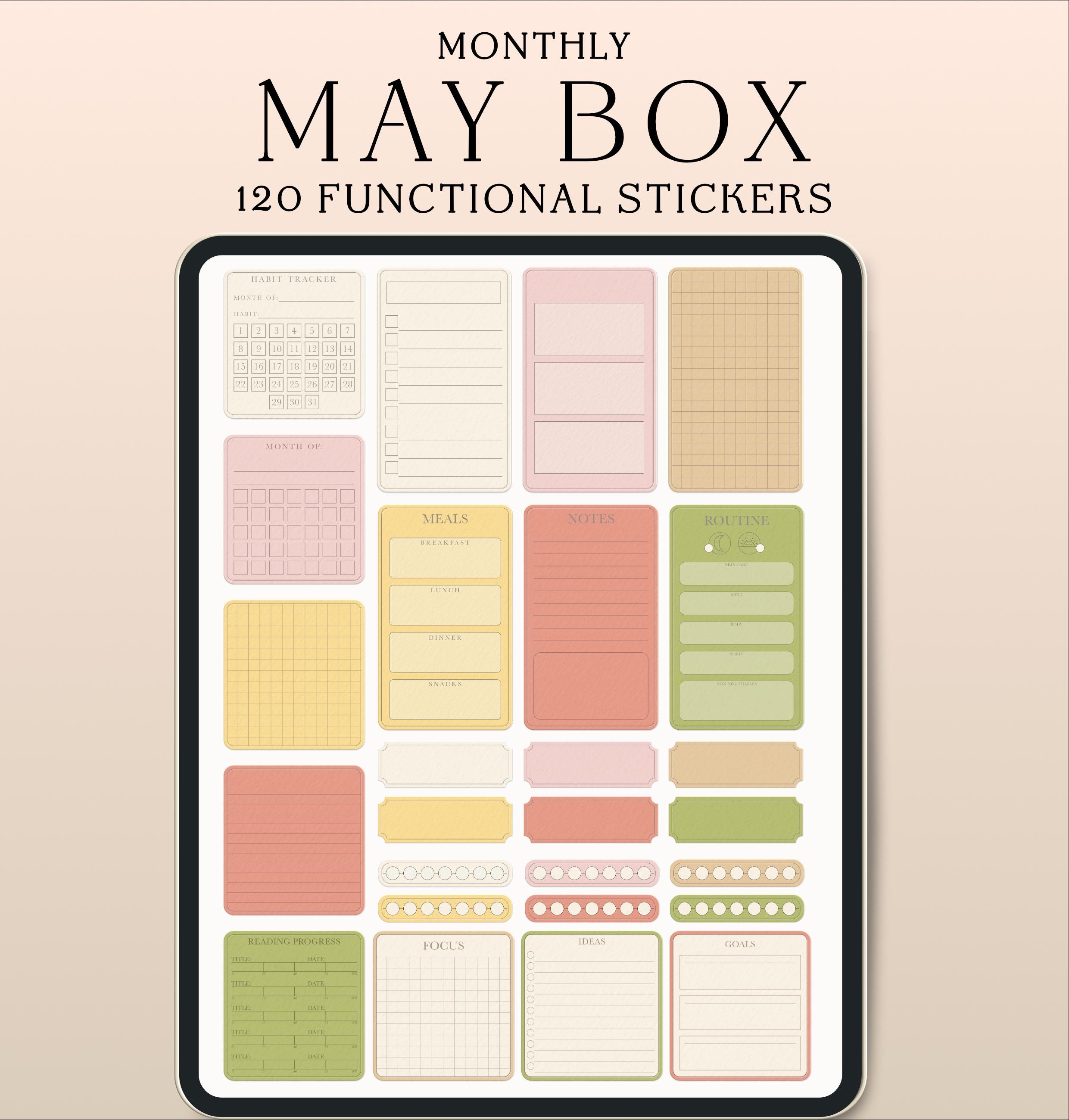 May Functional Stickers for Digital Planner, Goodnotes Noteful Sticker ...
