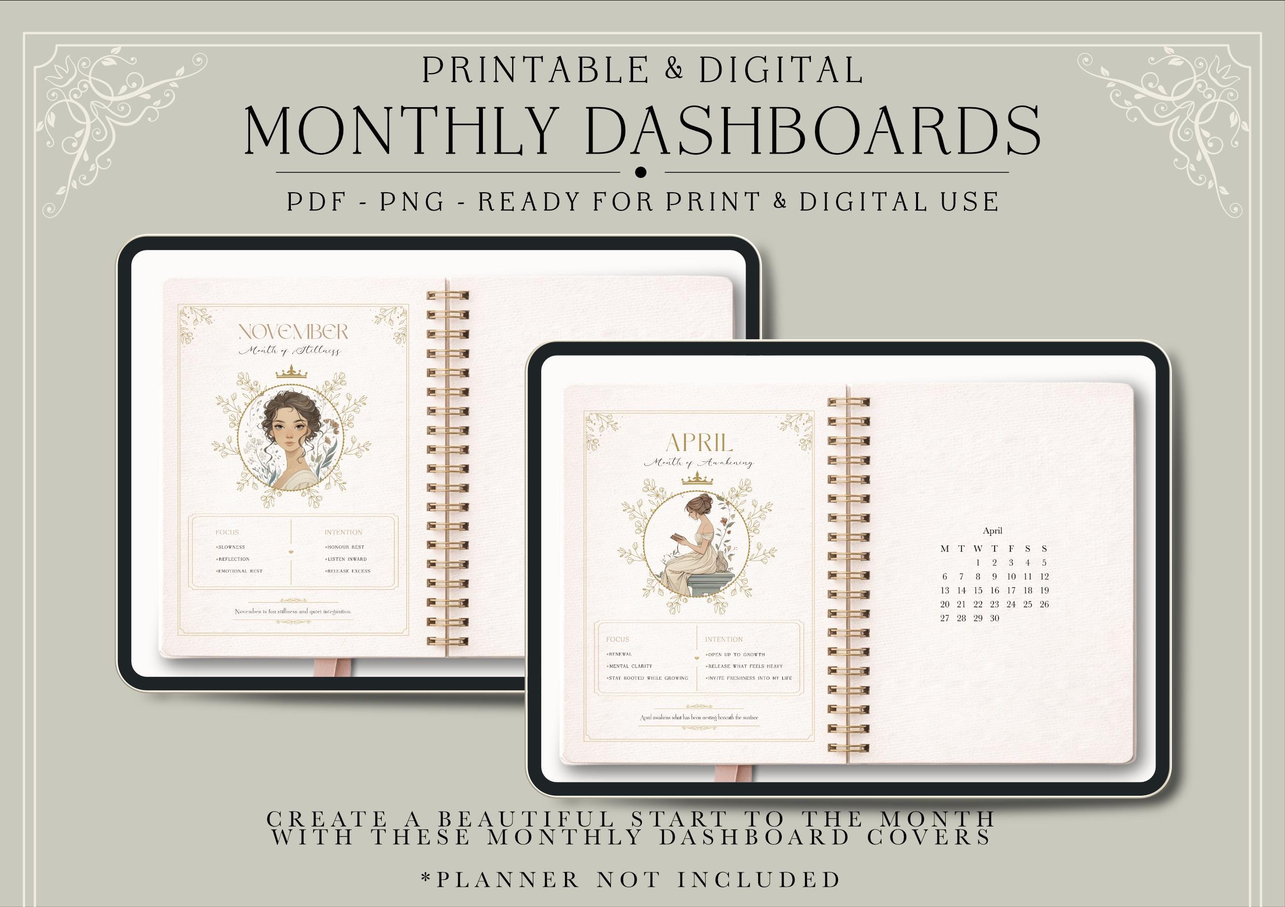 Regency Monthly Dashboards | Printable & Digital Planner Covers ...