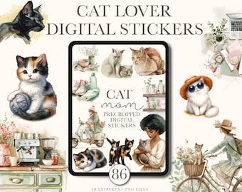 Cat Mom Digital Planner Stickers, Kitten Digital Stickers, Cat Lover Goodnotes Stickers, Crazy Cat Lady Stickers, Notability Journal
