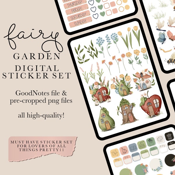 Digital Stickers Fairy Garden Watercolor Clipart, Fairies PNG Clipart, Watercolor Clipart, Fairy house clipart, Goodnotes Digital Stickers