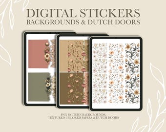 Pegatinas digitales con fondo llamativo, pegatinas con patrones para planificador, pegatinas digitales diarias, libro de pegatinas GoodNotes, pegatinas para diario con puerta holandesa