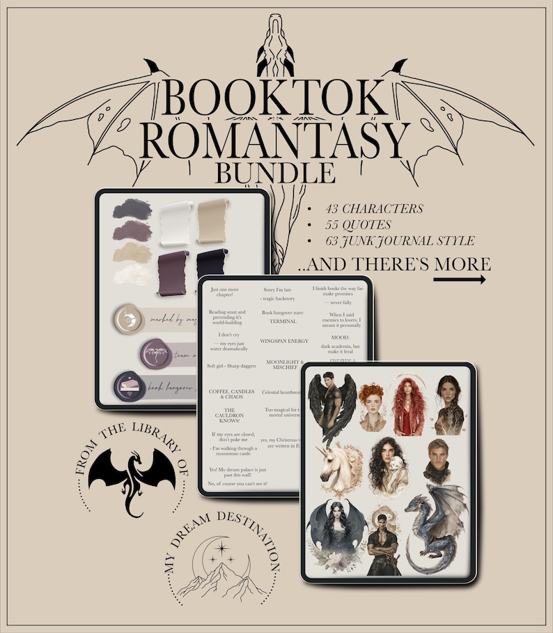 Romantasy Digital Planner Bundle | Fantasy Stickers, Quotes, Characters ...