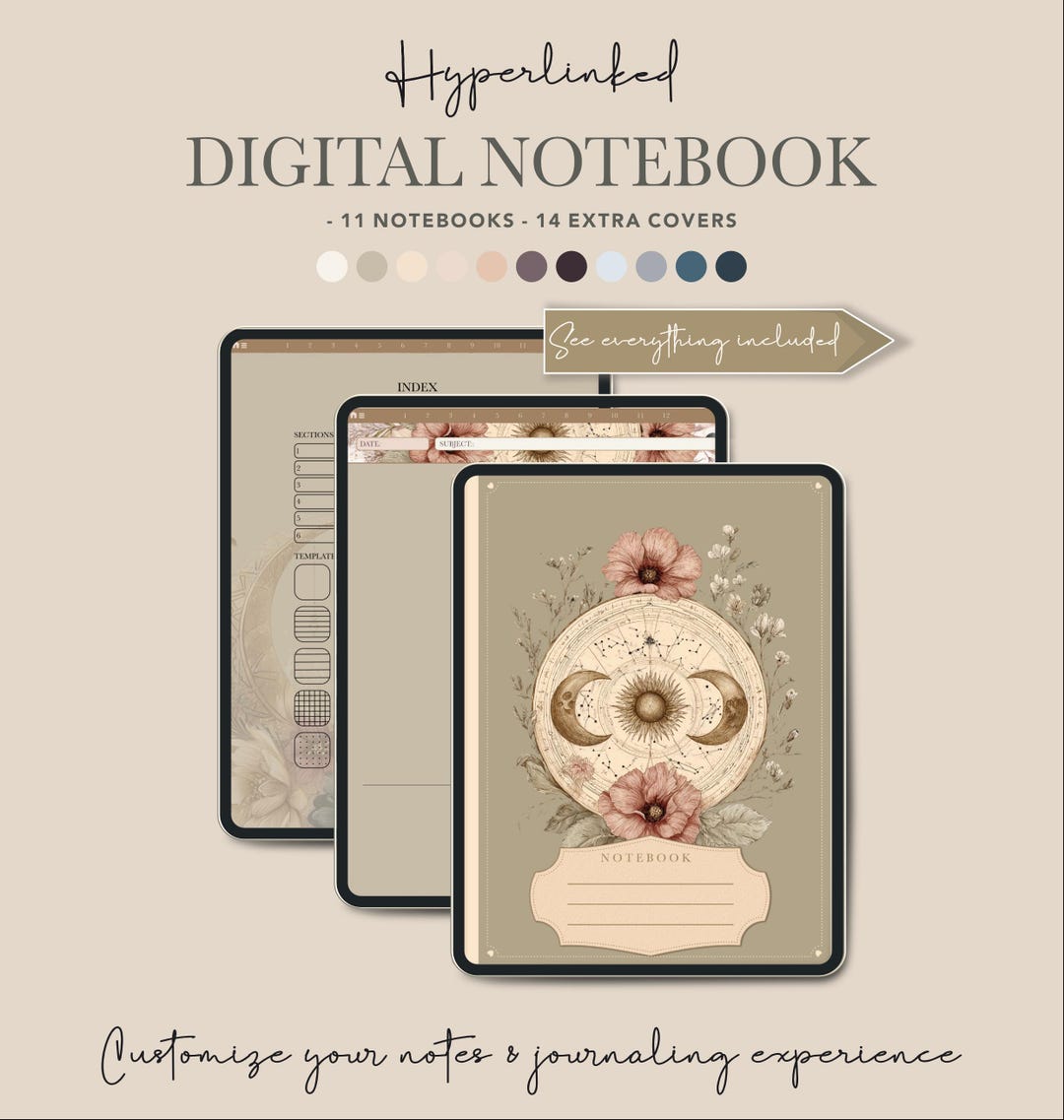 Hyperlinked Digital iPad Notebook, Aesthetic Digital Planner, 11 ...