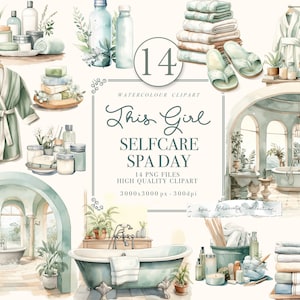 Clipart journée de spa à l'aquarelle | Clipart Journal indésirable | Cette fille des cliparts | Images clipart soins du corps pour le scrapbooking et la planification numérique