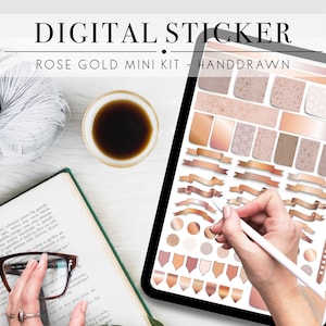 Digitale planner-stickers, Goodnotes-stickers, Android digitale stickers, goudfoliestickers, metalen stickers, opmerkelijke stickers, roségoud png