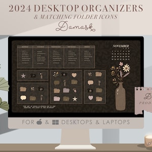 DESKTOP ORGANIZER WALLPAPER Set For Windows And Mac, with 2024 calendars and custom folder icons, School | Windows and MacBook folder icons