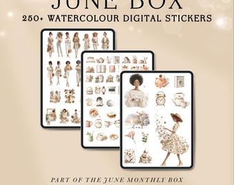 Watercolour Digital Stickers GoodNotes | June Planner Sticker Bundle iPad | Boho Floral Clipart Noteful | Summer Girl Stickers Aesthetic
