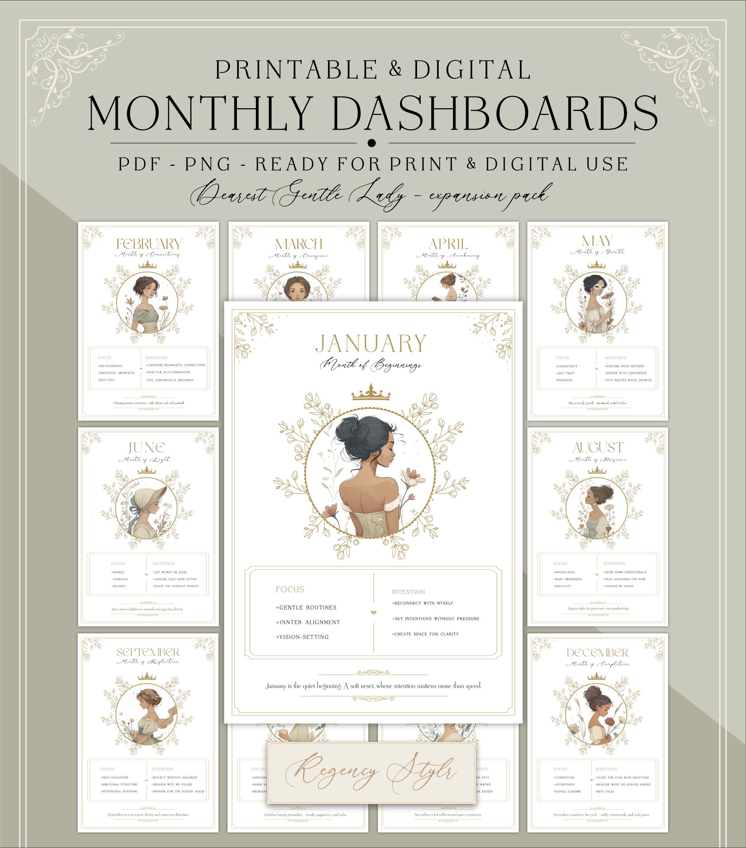 Regency Monthly Dashboards | Printable & Digital Planner Covers ...