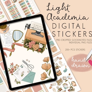 Pegatinas para agenda digital Light Academia, pegatinas Goodnotes, pegatinas para iPad, pegatinas digitales florales, pegatinas para estudiantes, pegatinas de notabilidad