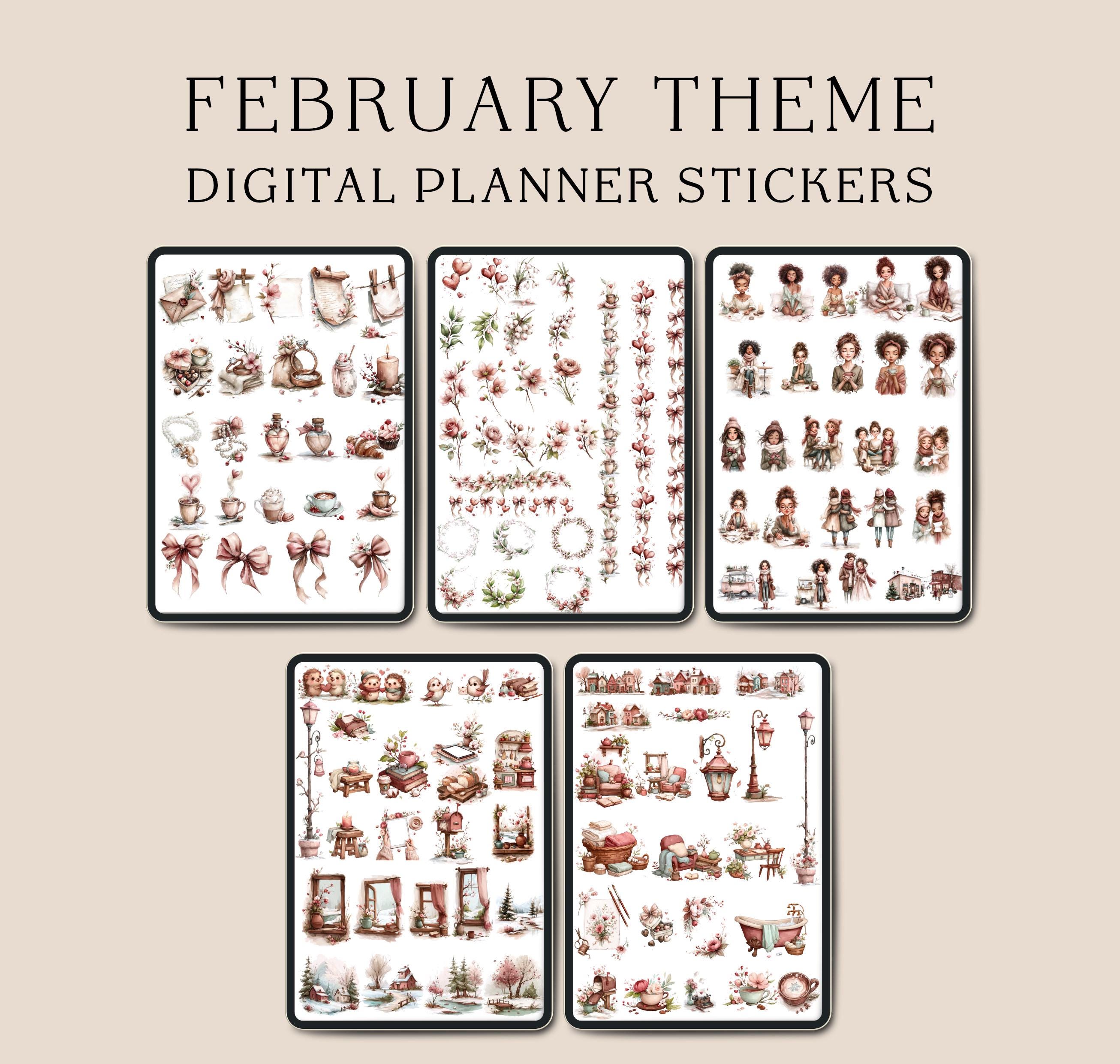 February Digital Planner Stickers | Cozy Winter Sticker Set, Floral ...