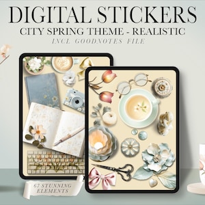 Stickers printaniers réalistes, Stickers humeur printanière, Stickers numériques GoodNotes, Stickers créateur de scène