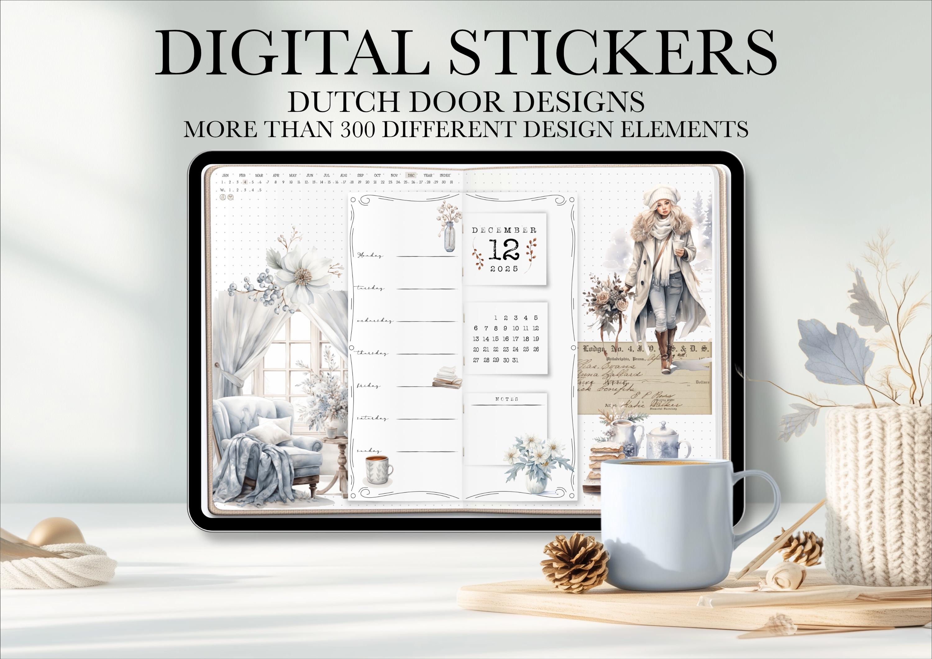 Digital Planner Sticker Bundle Set, Digital GoodNotes Elements, Planner Dashboard, Precropped Realistic Digital Stickers, Dutch Doors