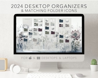 Paquete de productividad para la escuela, negocios y trabajo 2026 / Conjunto de iconos de escritorio personalizados para Windows y Mac / Organizador de escritorio / Fondo de pantalla de escritorio con diseño floral melancólico