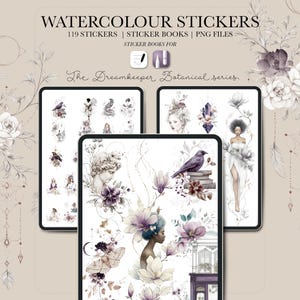 Watercolor Botanical Stickers: Dreamkeeper PNG Pack for GoodNotes & Noteful (Digital Download