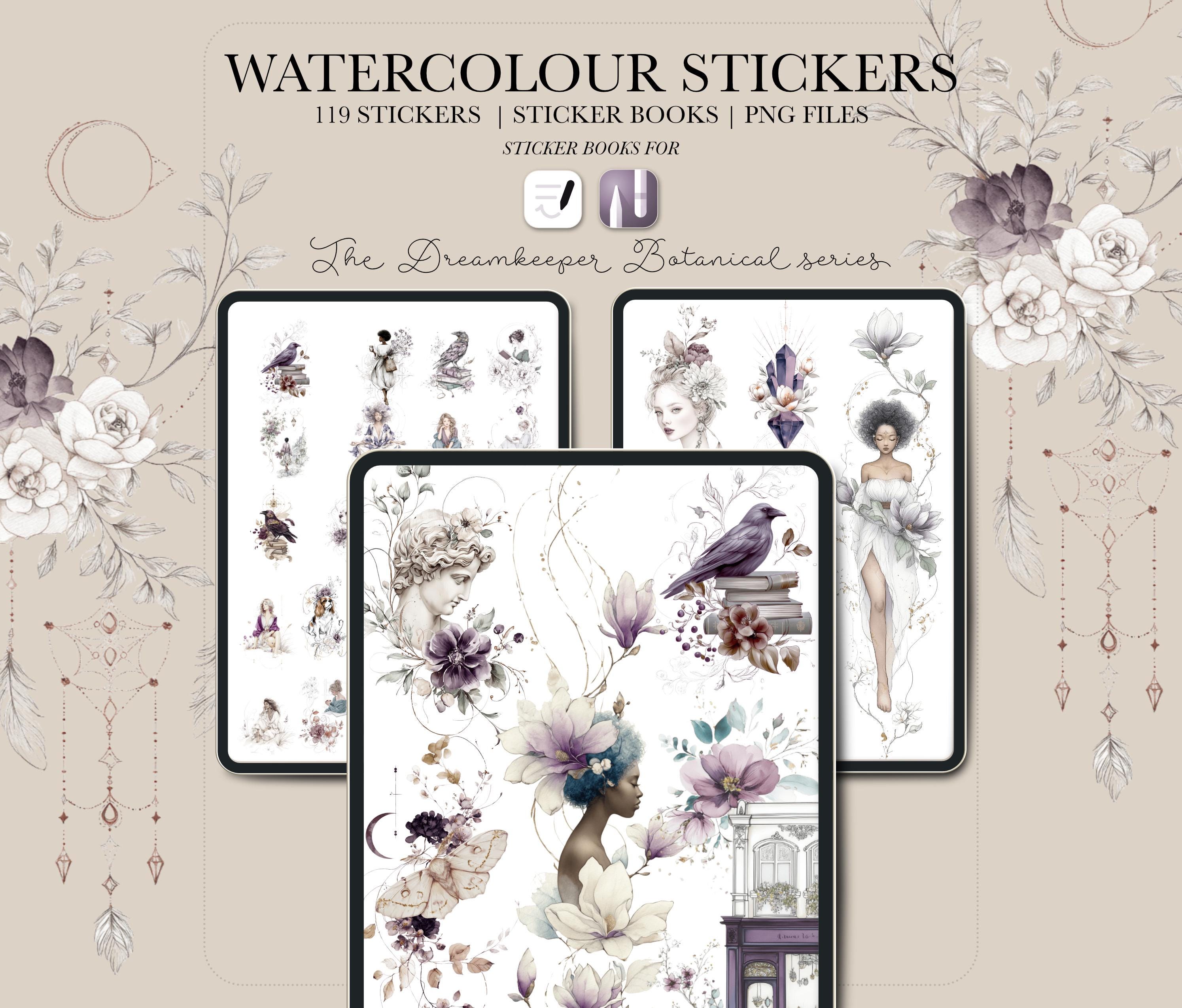 Watercolor Botanical Stickers for Goodnotes and Noteful, Dreamkeeper ...