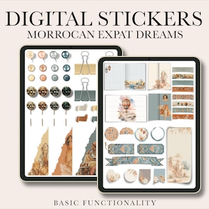 Adesivi per planner digitale "Sogni di espatriati marocchini" di Noteful, adesivi per planner di viaggio per GoodNotes, kit per album di ritagli di viaggio nel deserto per iPad