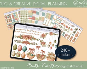Digital Easter Planner Stickers for Goodnotes xodo ,Ipad Digital Stickers, Floral Digital Journal Stickers, Digital Dotgrid Journal, Easter