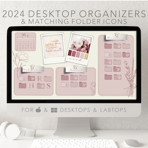 Productivity Desktop Organizer Wallpaper 2024 With Folder Icons, Macbook Wallpaper, Monthly Desktop Calendar For Mac & Windows,desk organize
