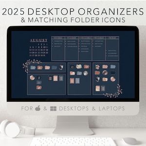 2025 Custom Desktop Productivity bundle | Work Windows And Mac Desktop Icon Set | Desk Organizer | Wallpaper Desktop woman
