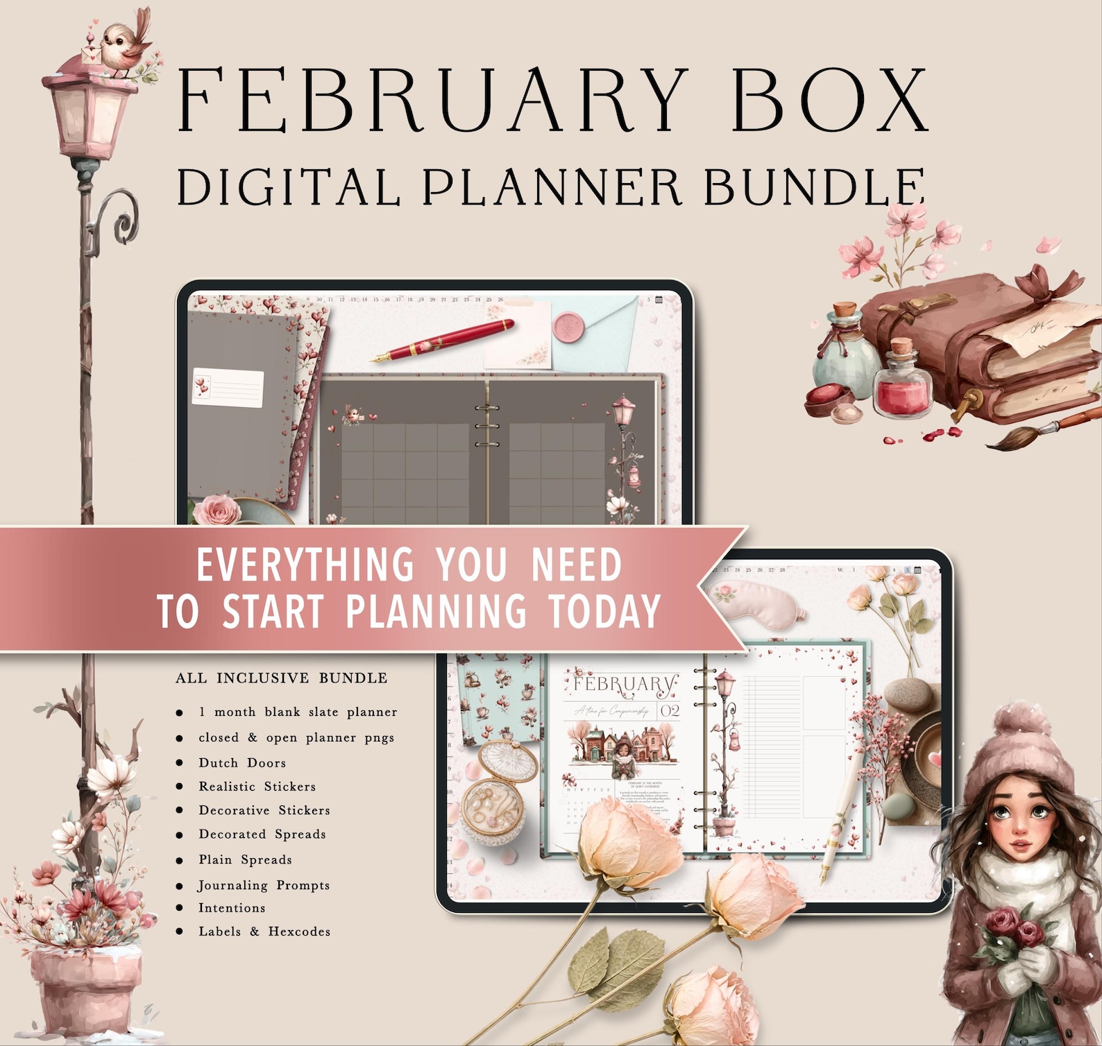 February 2026 Digital Planner Bundle | Cozy Winter Planner Stickers ...
