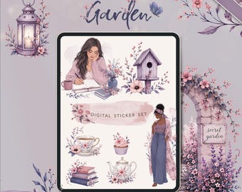 Secret Garden Digital Planner Stickers | Goodnotes Noteful Stickers | Watercolor Floral Cottagecore Kit | Spring Precropped PNG