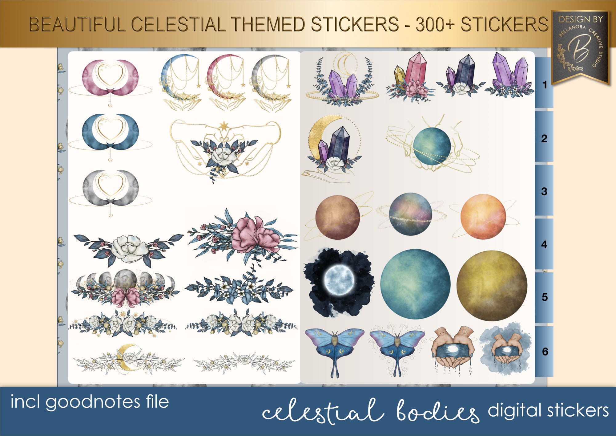Celestial Bodies Digital Planner Stickers , iPad or Android Digital ...