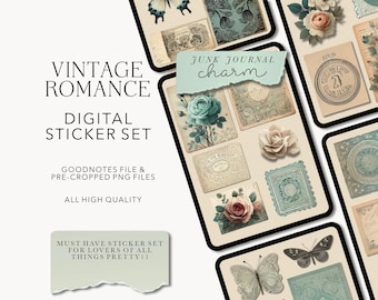 Junk Journal Digital Sticker set for Digital Planner, Digital ephemera Stickers, vintage Digital Stickers, GoodNotes Junk Journal Stickers,