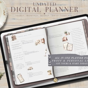 Ultimat professionell digital planerare, estetisk entreprenörsplanerare, GoodNotes feminin veckoplanerare, realistisk hyperlänkad PDF-planerare