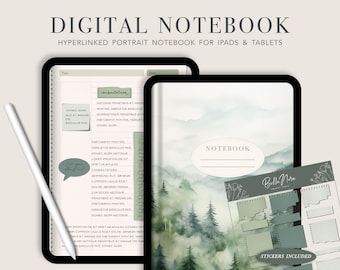 Portrait Digital Notebook, Digital Notes,Cornell journal,Goodnotes Cornell notes,Notability template,goodnotes template,iPad Notebook